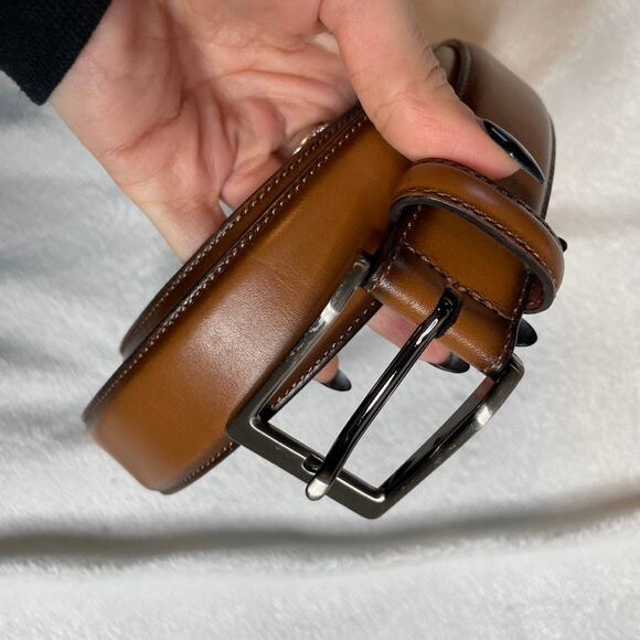 PERRY ELLIS 32 Brown Belt Leather Full Grain Cowhide Silver - Picture 5 of 6